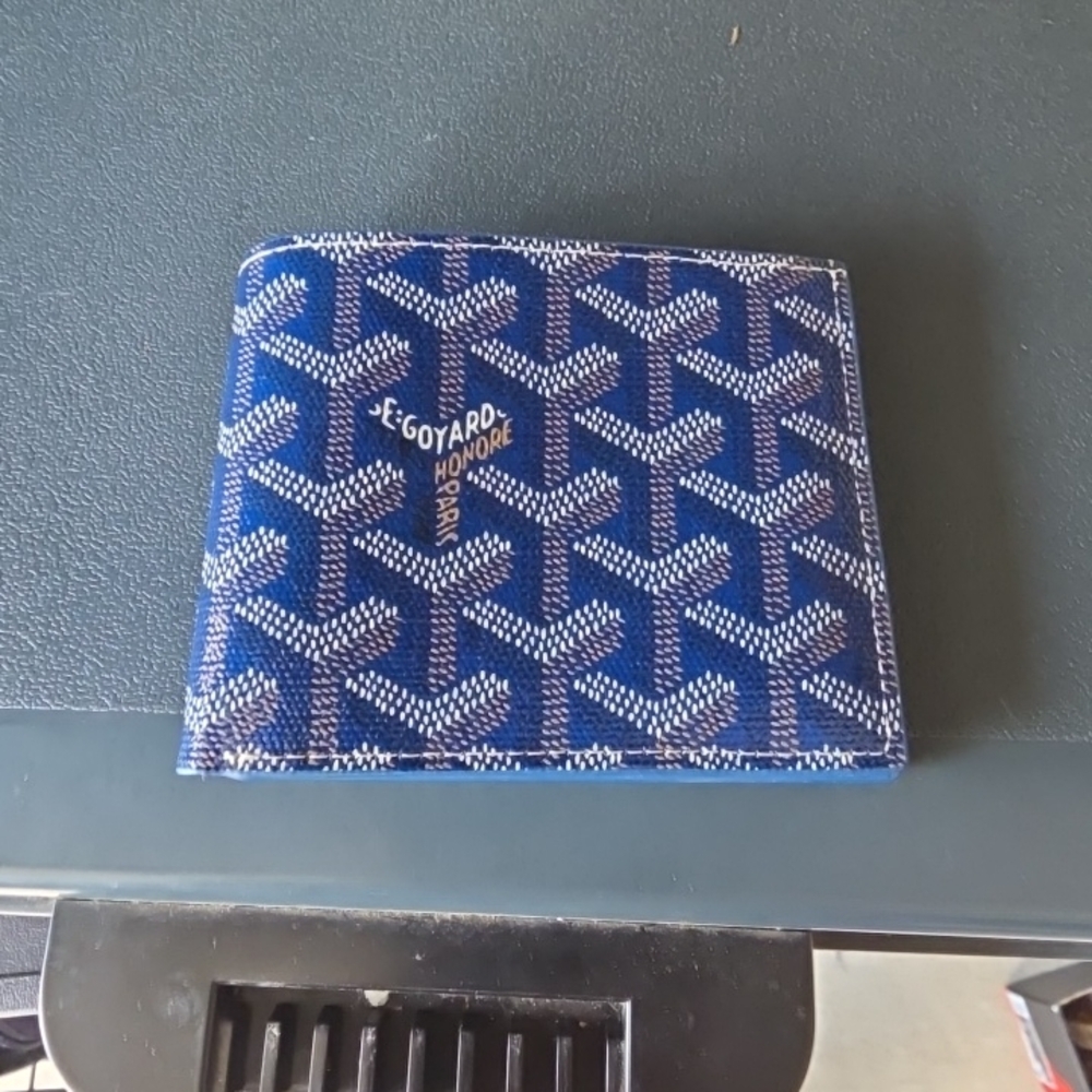 Goyard Blue and White Chevron Bifold Wallet